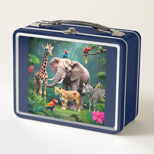Box Jungle Animaux Thème Métal Boîte à lunch (Devant)