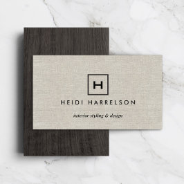 BOX-LOGO mit IHREM ANFANG/MONOGRAMM auf TAN LINEN Visitenkarte