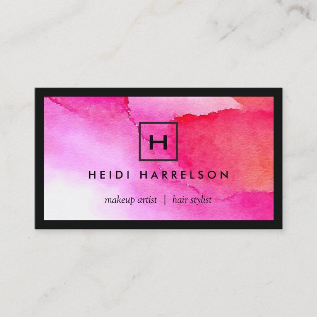 Box-Logo mit Ihrer Initial auf fett rosa Wasserfar Visitenkarte (Vorderseite)