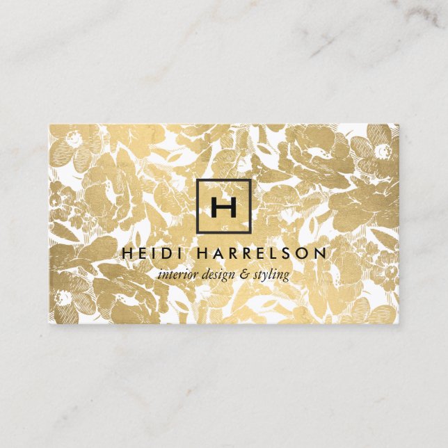 Box Logo Monogram mit Imitate Gold Floral Muster Visitenkarte (Vorderseite)