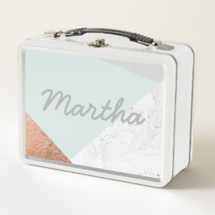 Box Marbre, or rose, boîte à lunch gris et bleu