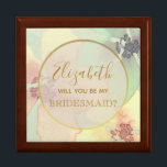 Box mit Blumenkästen für Wasserfarben Erinnerungskiste<br><div class="desc">Einfache,  moderne,  elegante,  botanische Minze grün Bridesmaid Vorschlag Box mit Aquarellrot rot rosa Blume.</div>
