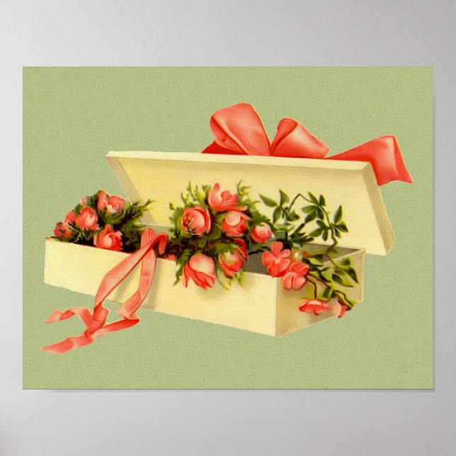 Box of Pink Roses Bouquet Vintag Art Poster (Vorne)