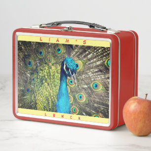 Box Oiseau Peacock (Personnaliser le nom) Métal Lunch