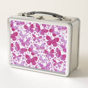 Box Papillons Aquarelle Pink Métal Boîte à lunch