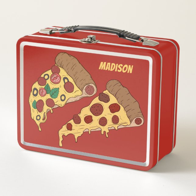 Box Pizza Slices boîte à lunch de nom personnalisé (Devant)