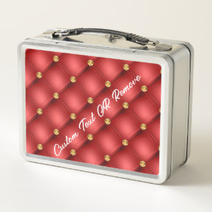 Box Rouge Gold Diamond Tuft Metal Boîte à lunch Texte 