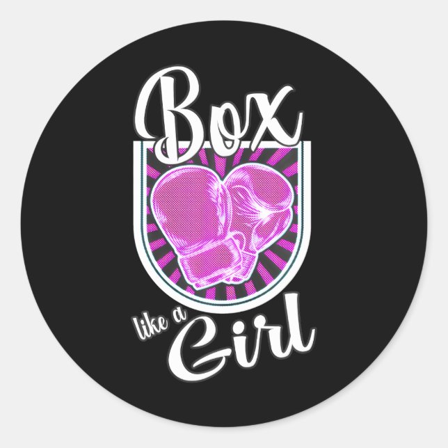 Box wie ein Girl Boxing Gloves Runder Aufkleber (Vorderseite)