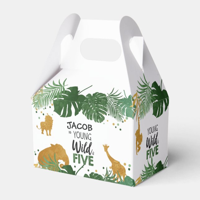 Box "Young Wild and Five Safari Animals Boy Favor" Geschenkschachtel (Vorderseite)