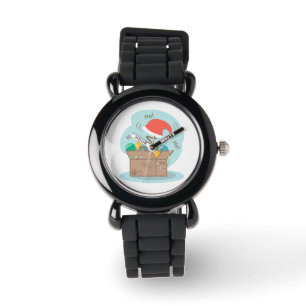 Boxbox mit Weihnachtsdekoration und Weihnachtsmann Armbanduhr