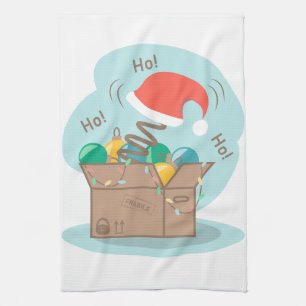 Boxbox mit Weihnachtsdekoration und Weihnachtsmann Geschirrtuch