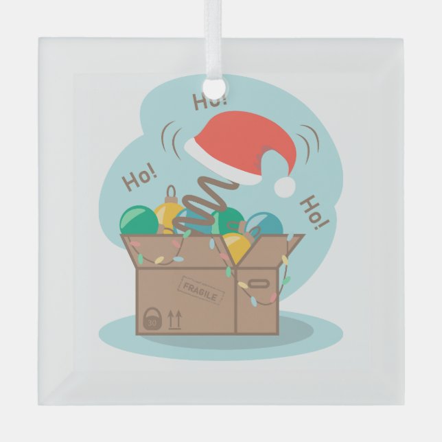 Boxbox mit Weihnachtsdekoration und Weihnachtsmann Ornament Aus Glas (Vorderseite)