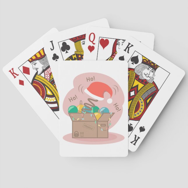 Boxbox mit Weihnachtsdekoration und Weihnachtsmann Spielkarten (Rückseite)