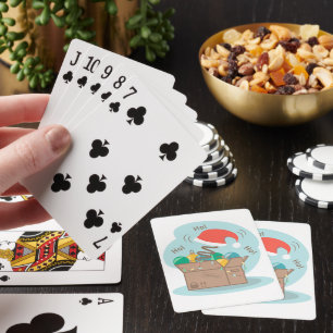 Boxbox mit Weihnachtsdekoration und Weihnachtsmann Spielkarten