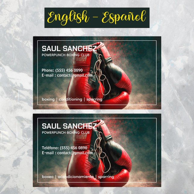 Boxclub Bilingual Spanish Business Card Visitenkarte (Boxing Club Bilingual Spanish Business Cards)