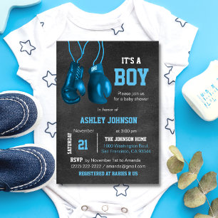 Boxe Gants Bleu Bébé Douche Invitations