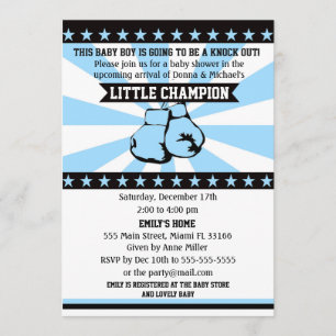 Boxe Sports Baby Boy Douche Invitation Bleu