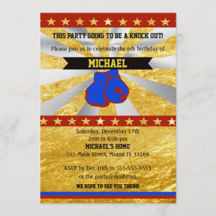 Boxe Sports Boy Invitation Anniversaire Gold Blue