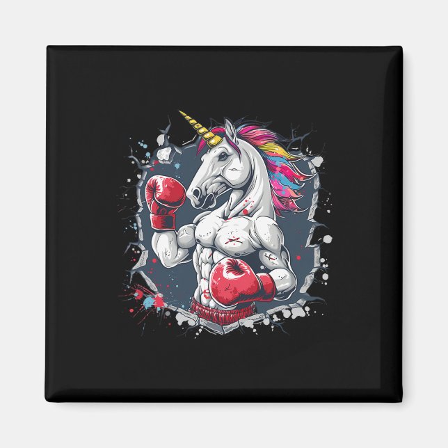 Boxen Einhorn mit Boxhandschuhen Kikboxen Funny Magnet (Vorne)