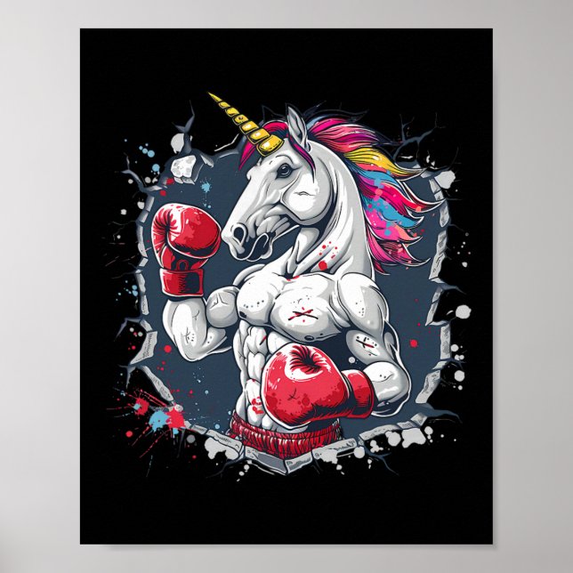 Boxen Einhorn mit Boxhandschuhen Kikboxen Funny Poster (Vorne)