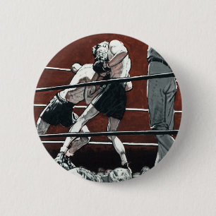 Boxen im Ring im Vintage-Sportstil, Boxer kämpfen Button