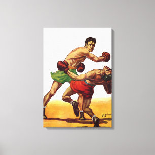 Boxen im Vintage-Sport, Boxer in einem Kampf Leinwanddruck