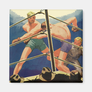Boxen im Vintage-Sport, Boxer während eines Kampfe Magnet