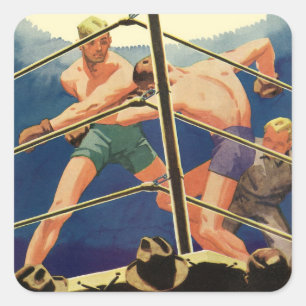 Boxen im Vintage-Sport, Boxer während eines Kampfe Quadratischer Aufkleber