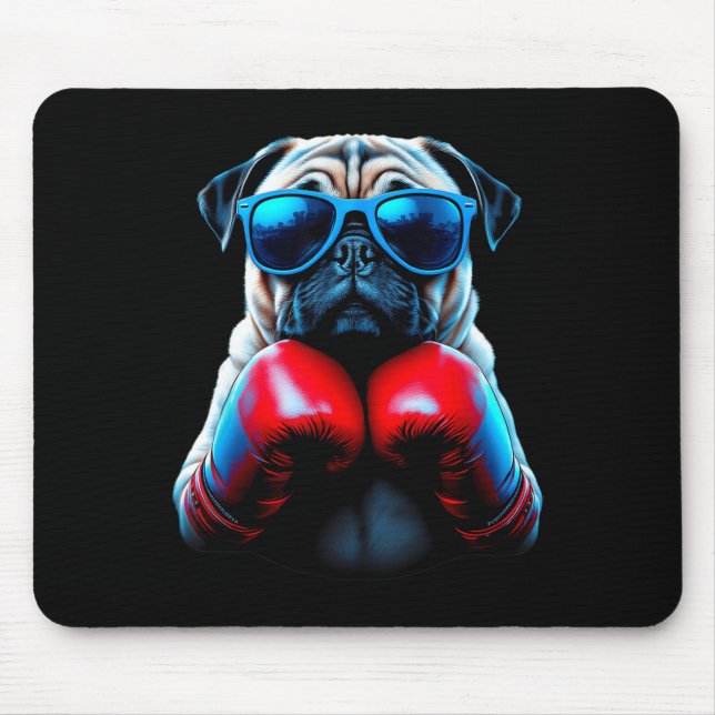Boxen Pug Hund Kickboxen Cool  Mousepad (Vorne)