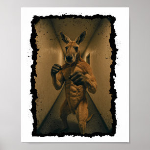 Boxen Retro Kangaroo Stehend im Hallenfuß Poster