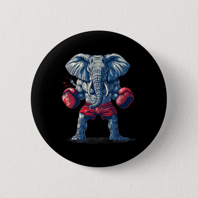 Boxender Elefant mit Boxhandschuhen Kickboxen Lust Button (Vorderseite)