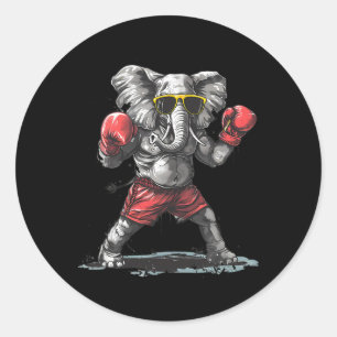 Boxender Elefant mit Boxhandschuhen Kickboxen Lust Runder Aufkleber