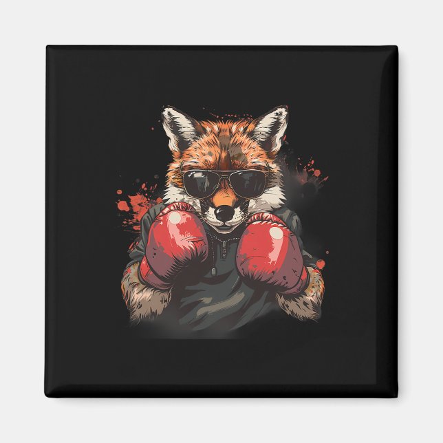 Boxender Fuchs mit Boxhandschuhen Kickboxen Lustig Magnet (Vorne)