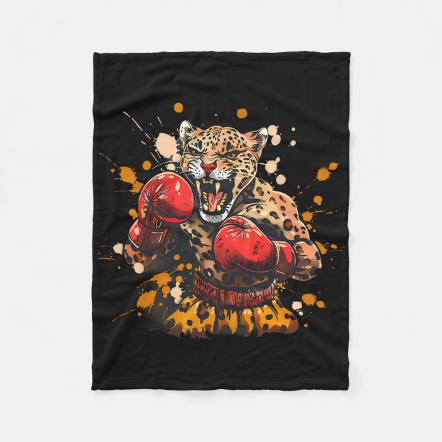 Boxender Leopard mit Boxhandschuhen Kickboxen Lust Fleecedecke (Vorderseite)