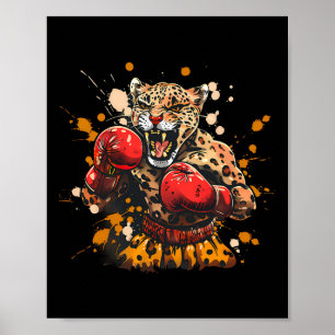 Boxender Leopard mit Boxhandschuhen Kickboxen Lust Poster
