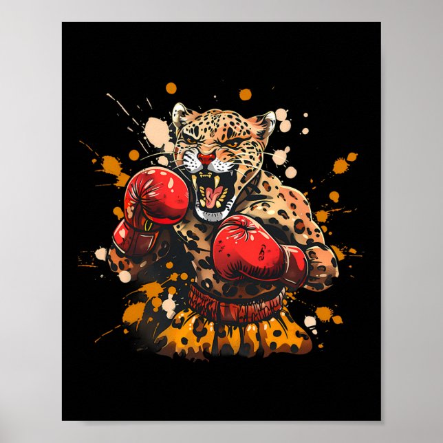 Boxender Leopard mit Boxhandschuhen Kickboxen Lust Poster (Vorne)