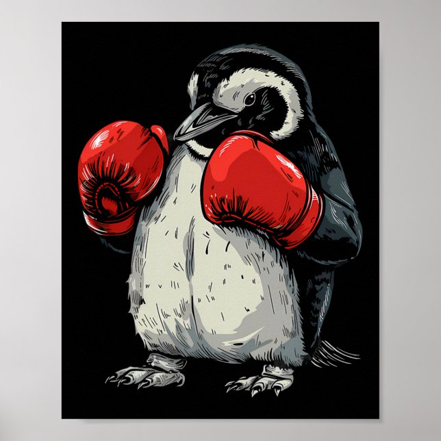 Boxender Pinguin mit Boxhandschuhen Kickboxen Lust Poster (Vorne)