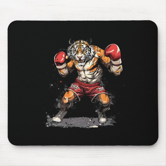 Boxender Tiger mit Boxhandschuhen Kickboxen Lustig Mousepad (Vorne)