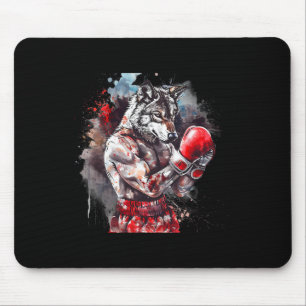 Boxender Wolf mit Boxhandschuhen Kickboxen Lustig Mousepad