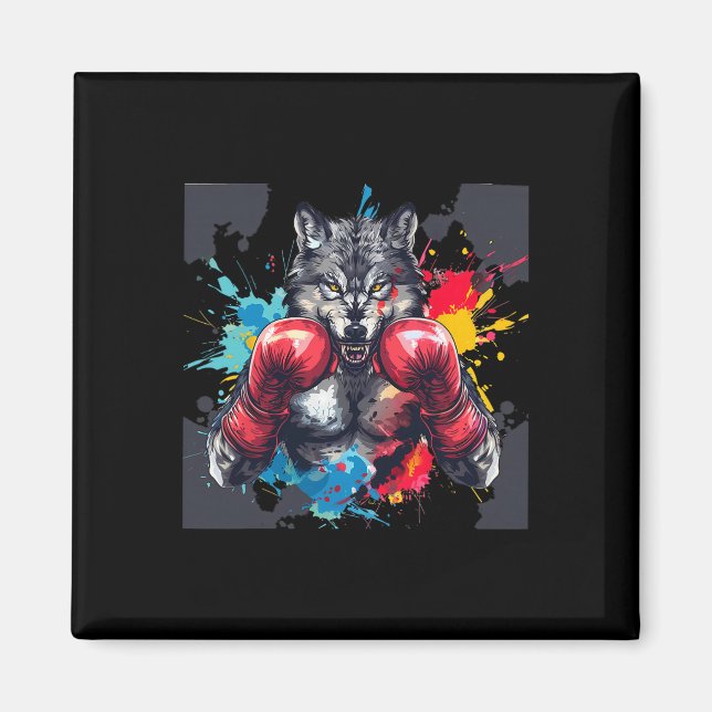 Boxender Wolf mit Boxhandschuhen Kickboxen Lustige Magnet (Vorne)