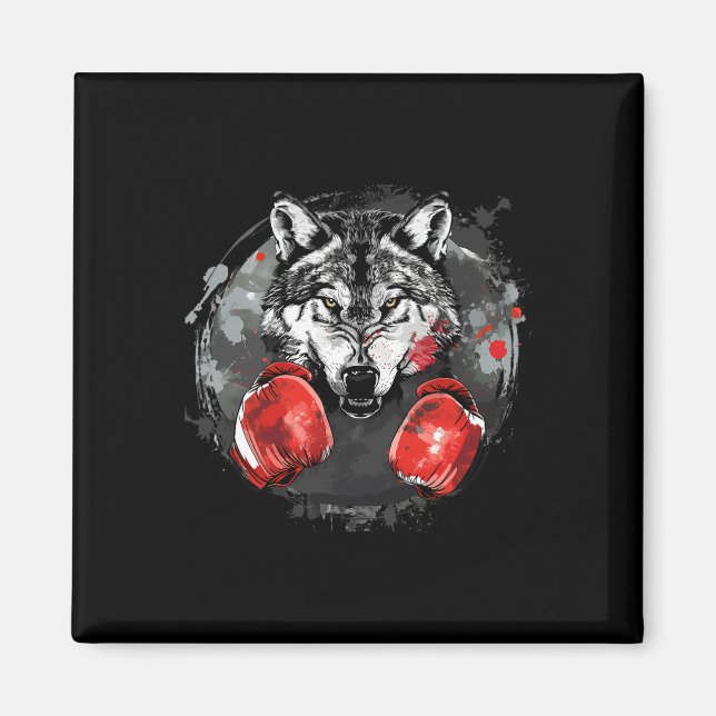 Boxender Wolf mit Boxhandschuhen Kickboxen Lustige Magnet (Vorne)
