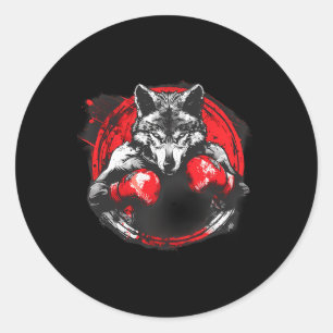 Boxender Wolf mit Boxhandschuhen Kickboxen Lustige Runder Aufkleber