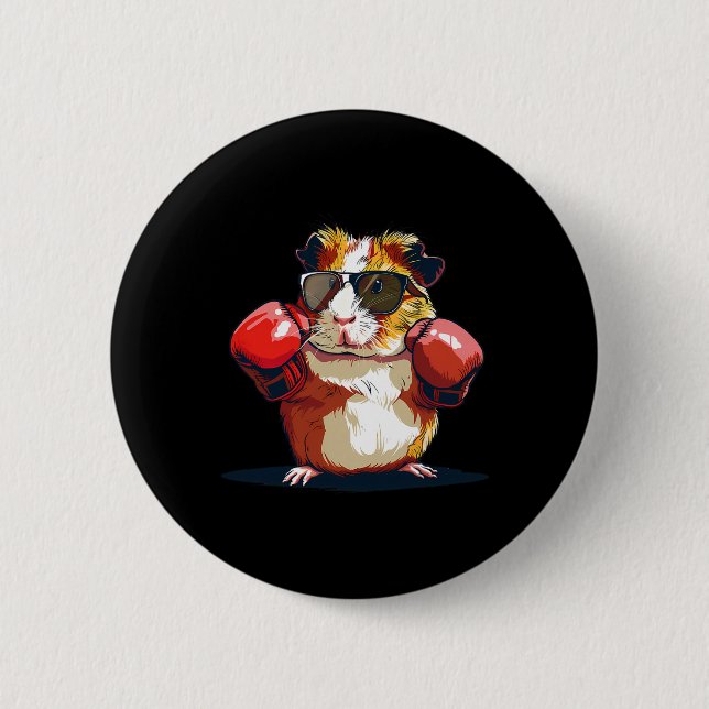 Boxendes Meerschweinchen mit Boxhandschuhen Kickbo Button (Vorderseite)