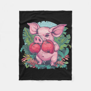 Boxendes Schwein mit Boxhandschuhen Kickboxen Lust Fleecedecke