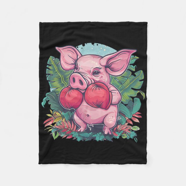 Boxendes Schwein mit Boxhandschuhen Kickboxen Lust Fleecedecke (Vorderseite)