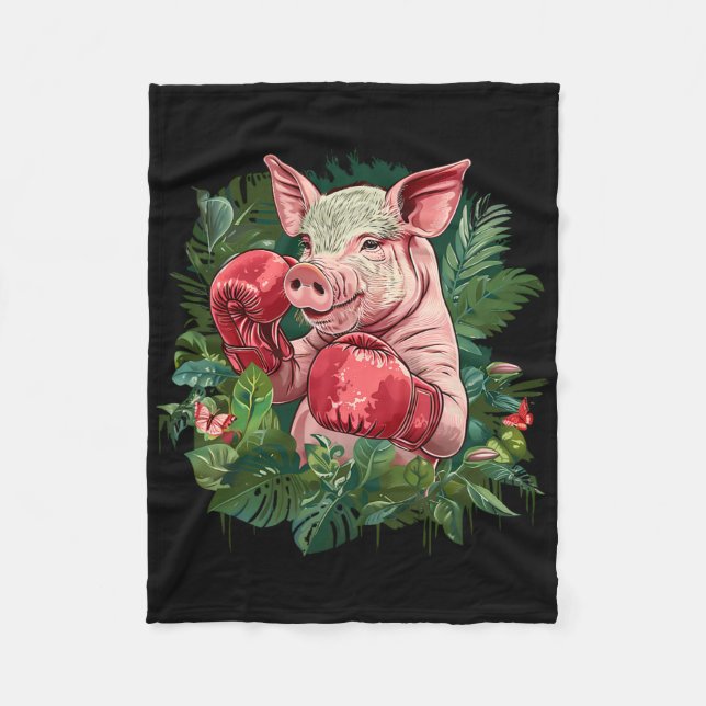 Boxendes Schwein mit Boxhandschuhen Kickboxen Lust Fleecedecke (Vorderseite)