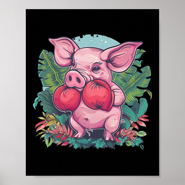 Boxendes Schwein mit Boxhandschuhen Kickboxen Lust Poster (Vorne)