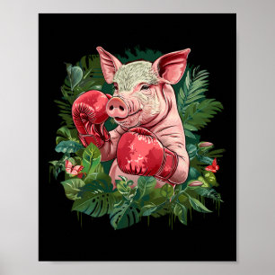 Boxendes Schwein mit Boxhandschuhen Kickboxen Lust Poster