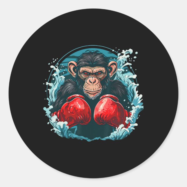 Boxer Affe mit Boxhandschuhen Kickboxing Funny B Runder Aufkleber (Vorderseite)