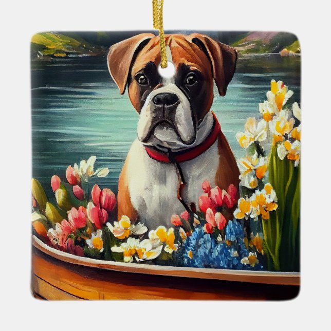 Boxer auf einem Paddle: Ein Landschaftliches Abent Keramikornament (Vorderseite)